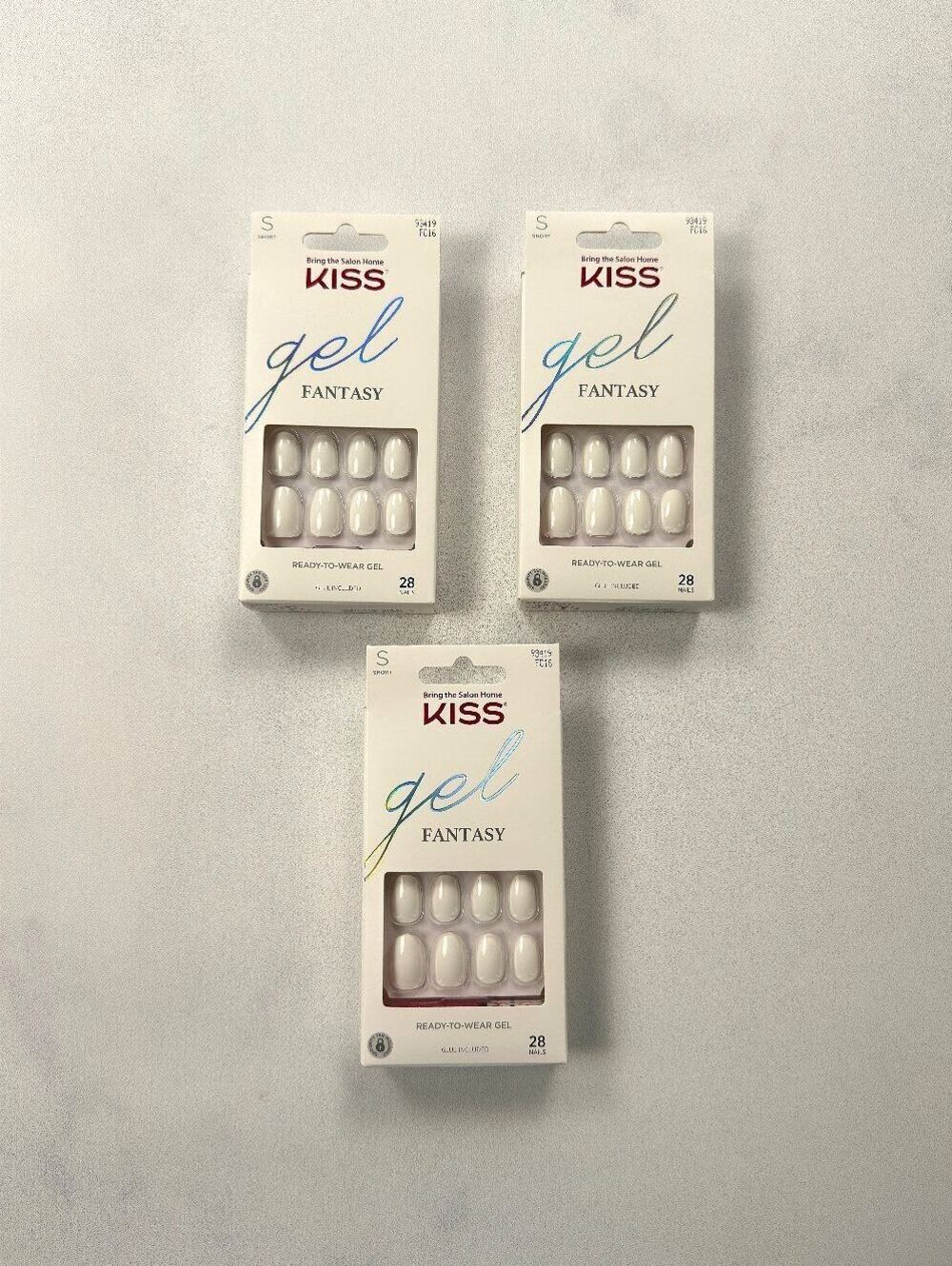 Kiss Gel Fantasy White Ready to Wear Nails Pack of 3 - NWT